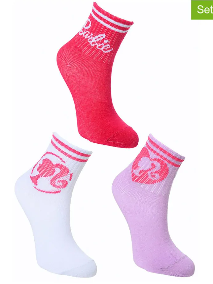 3er-Set: Socken "Barbie" in Pink/ Weiß