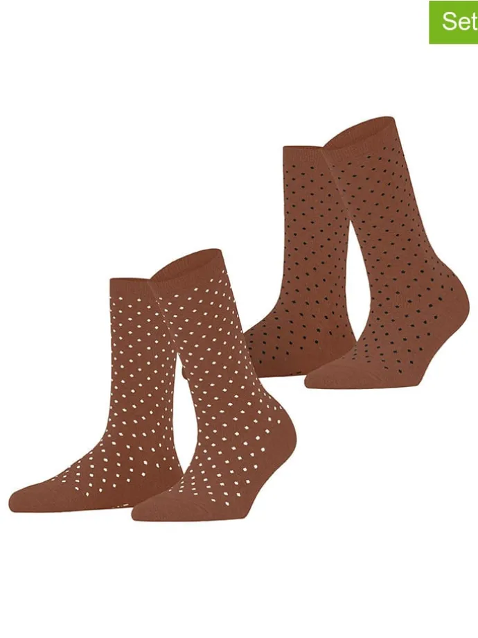 2er-Set: Socken ''Fine Dot'' in Hellbrau/ Schwarz/ Weiß