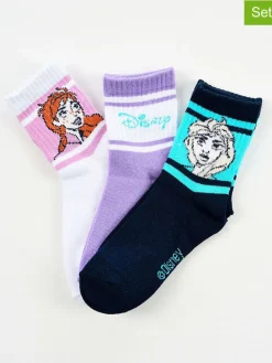 3er-Set: Socken "Frozen" in Dunkelblau/ Lila/ Weiß