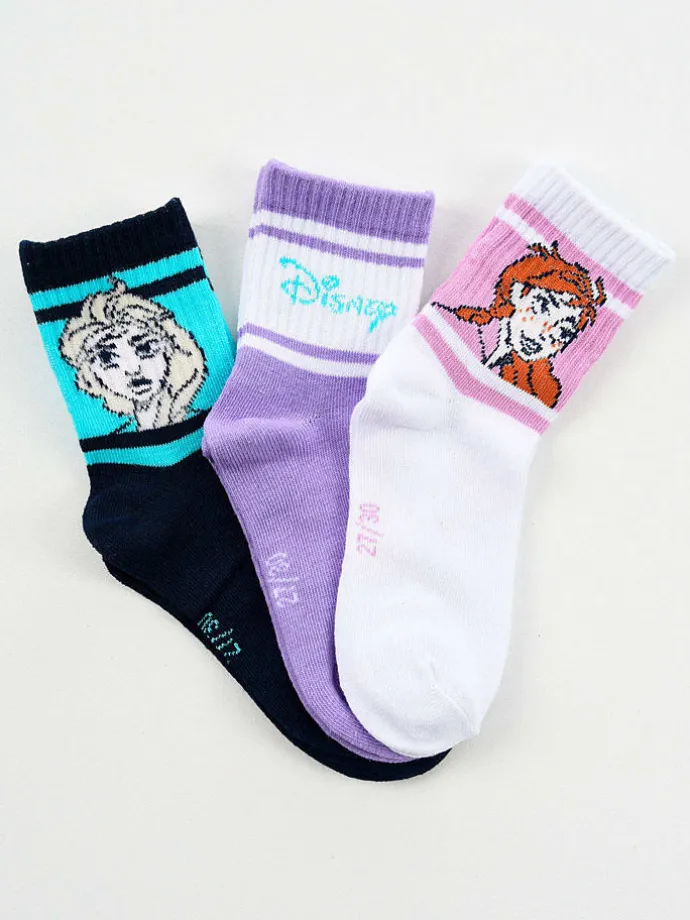 3er-Set: Socken "Frozen" in Dunkelblau/ Lila/ Weiß