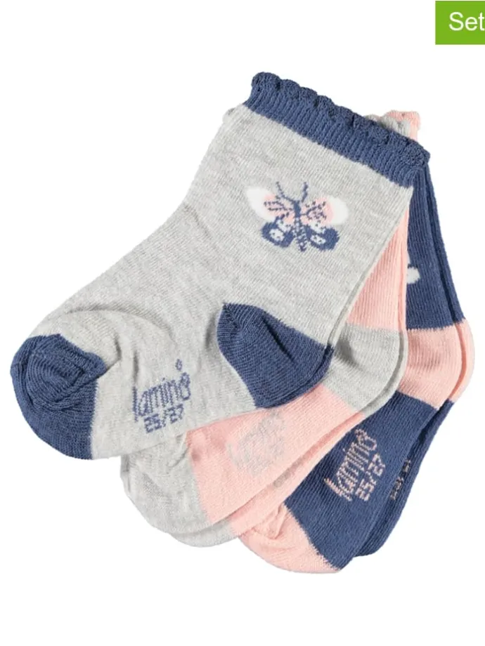 3er-Set: Socken in Grau/ Blau/ Rosa