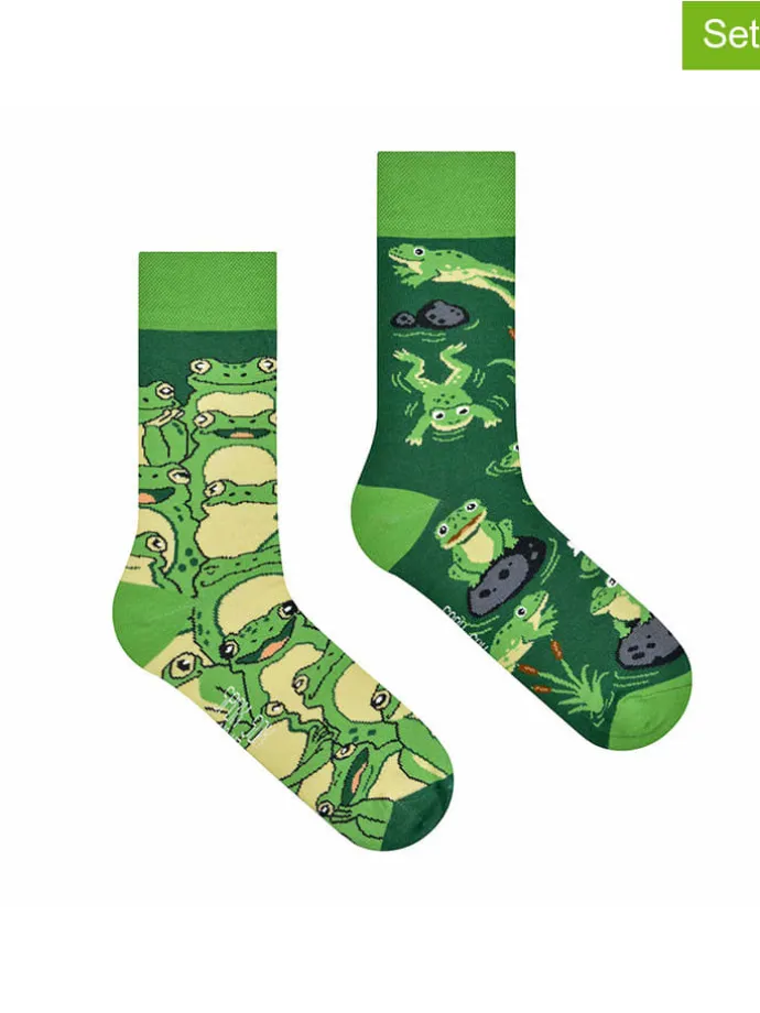 2er-Set: Socken in Grün/ Beige