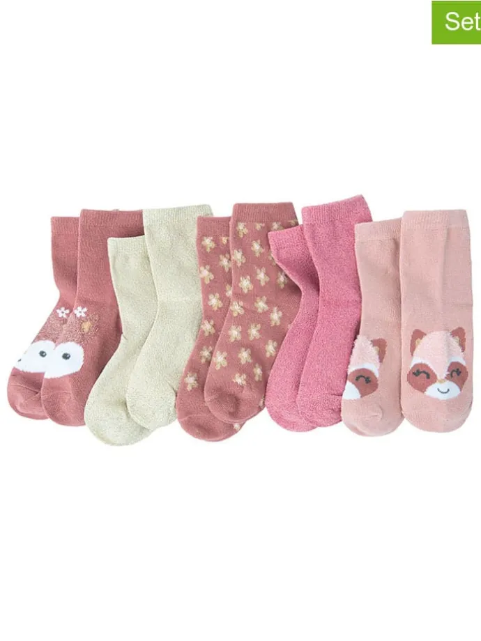 5er-Set: Socken in Rosa/ Creme