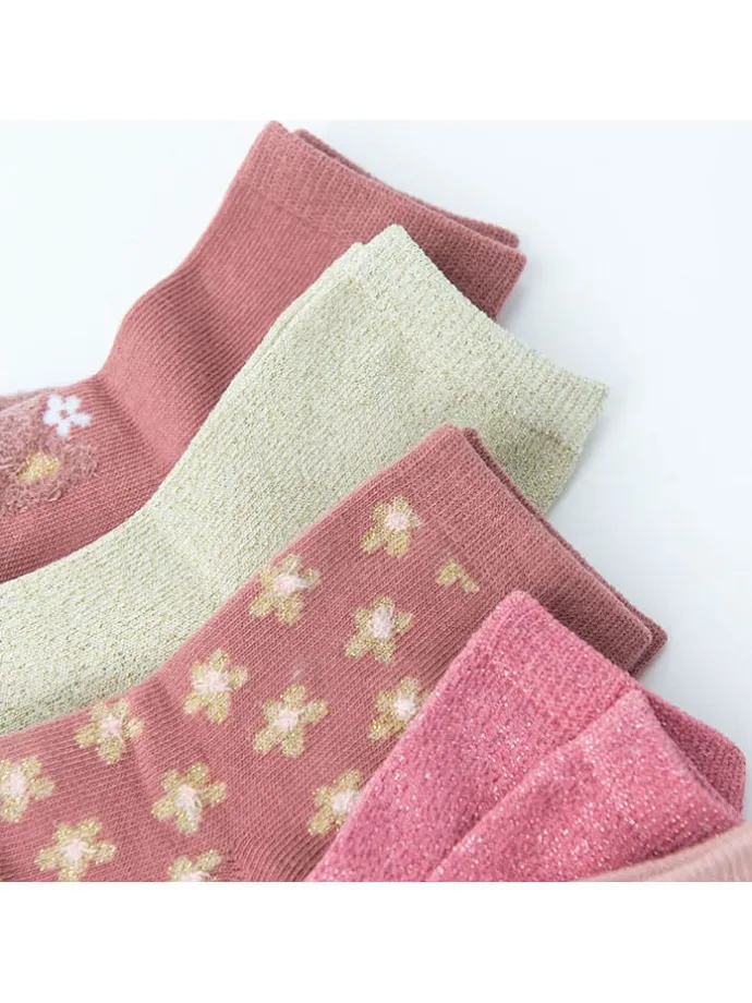 5er-Set: Socken in Rosa/ Creme