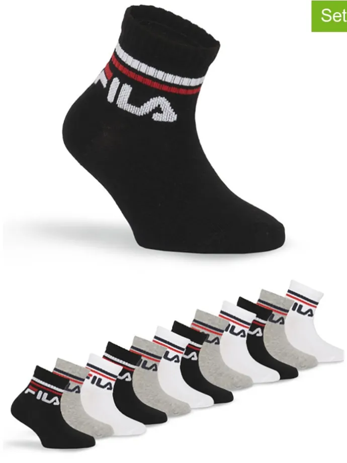 12er-Set Socken in Weiß/ Grau/ Schwarz