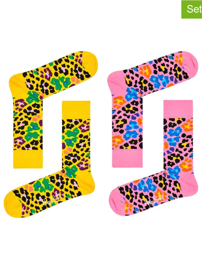 2er-Set: Socken "Leopard" in Rosa/ Gelb