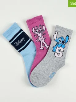 3er-Set: Socken "Lilo & Stitch" in Grau/ Lila/ Hellblau