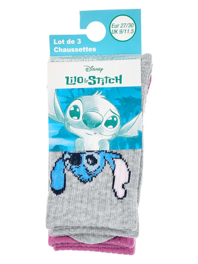 3er-Set: Socken "Lilo & Stitch" in Grau/ Lila/ Hellblau