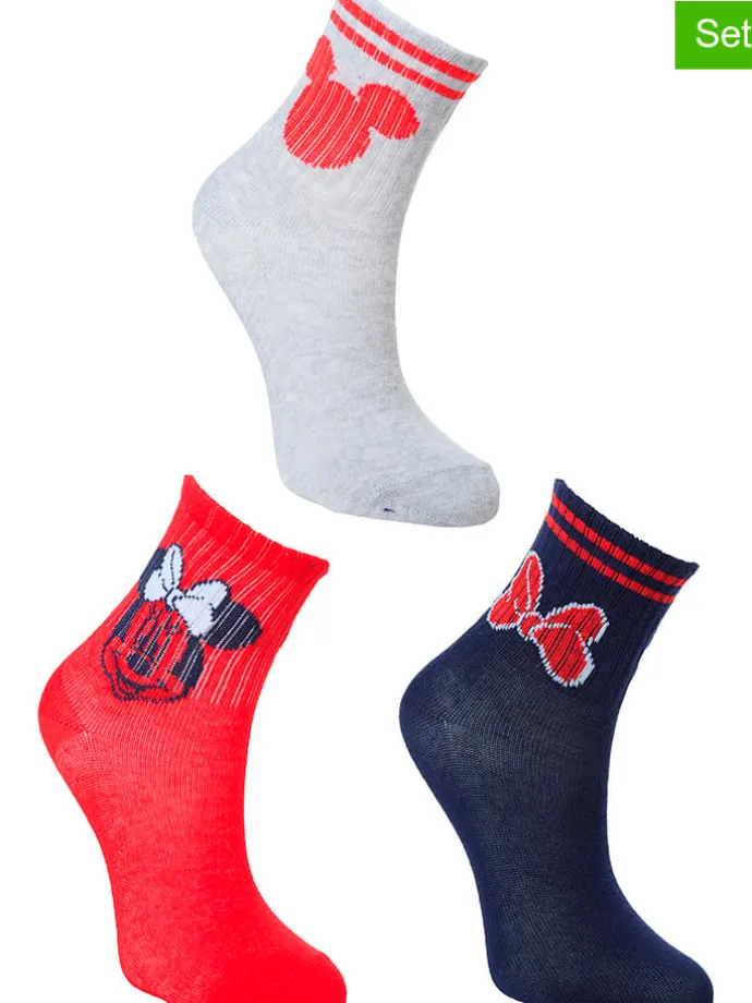 3er-Set: Socken "Minnie" in Dunkelblau/ Grau/ Rot
