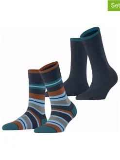 2er-Set: Socken ''Retro Stripe'' in Dunkelblau/ Hellblau/ Braun