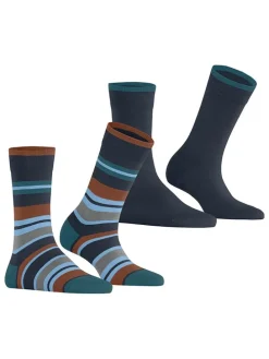 2er-Set: Socken ''Retro Stripe'' in Dunkelblau/ Hellblau/ Braun