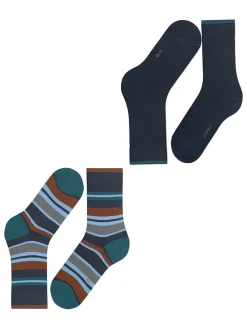 2er-Set: Socken ''Retro Stripe'' in Dunkelblau/ Hellblau/ Braun