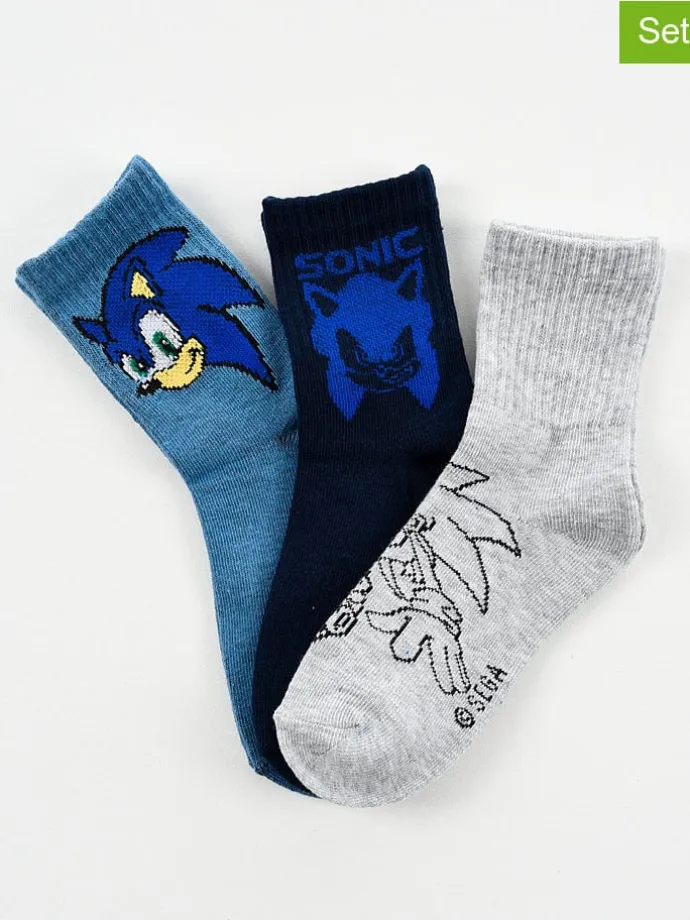 3er-Set: Socken "Sonic Modern" in Hellgrau/ Dunkelblau/ Blau