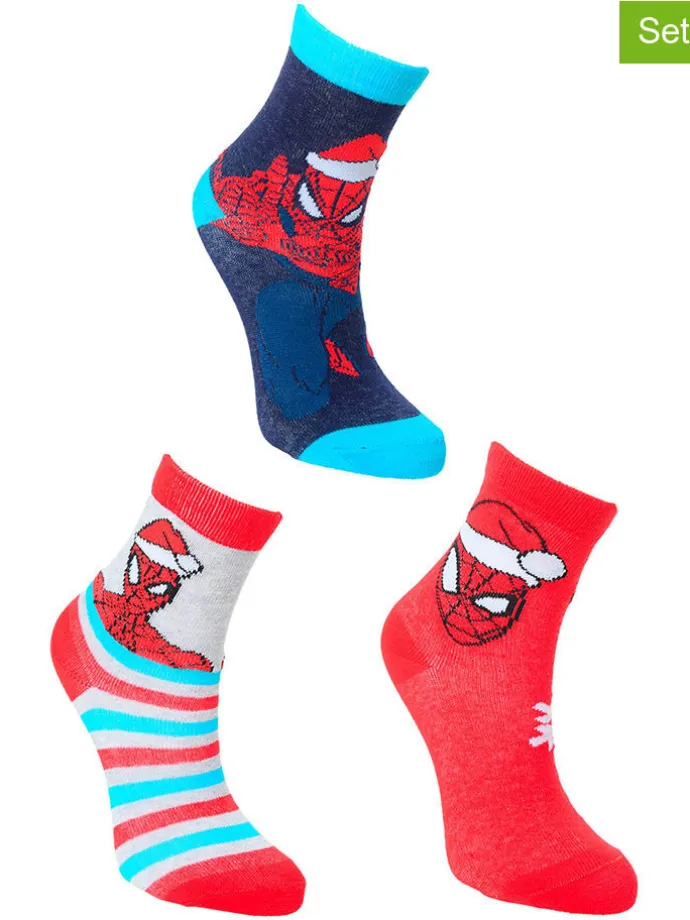 3er-Set: Socken "Spiderman" in Blau/ Rot in Rot/ Dunkelblau/ Hellblau