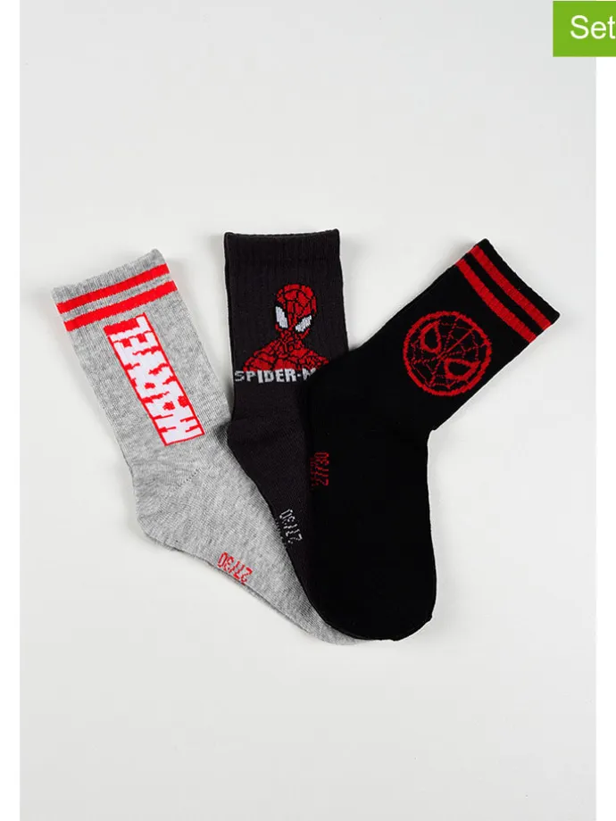 3er-Set: Socken "Spiderman" in Grau/ Schwarz