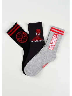 3er-Set: Socken "Spiderman" in Grau/ Schwarz