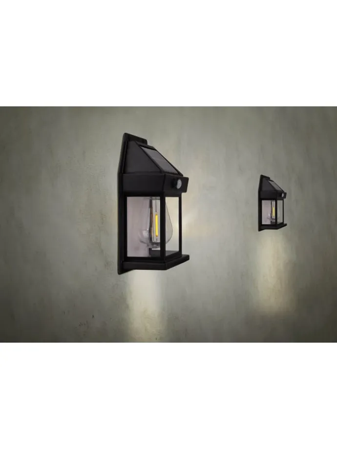 2er-Set Solar-Wandleuchte "Mira" in Schwarz - (B)12 x (H)17 cm