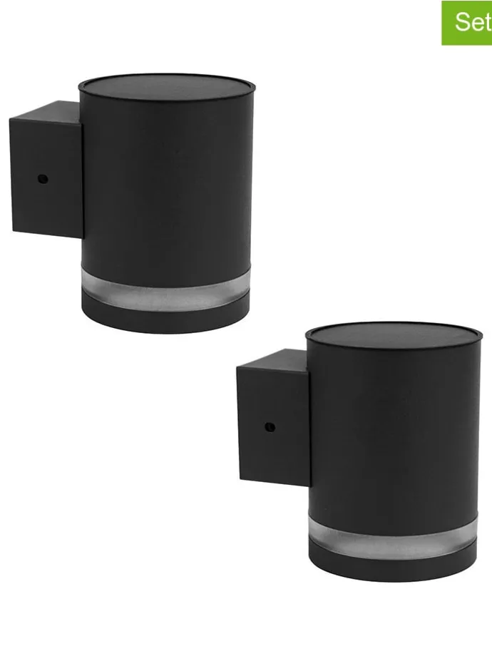 2er-Set: Solar-Wandleuchten "Helio" in Schwarz - (B)12 x (H)9 x (T)11,5 cm