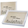 2er-Set Tabletts "Stadtlichter" in Weiß/ Hellbraun - (L)35 x (B)25 x (H)4 cm