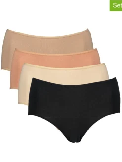 4er-Set: Taillenslips in Schwarz/ Beige