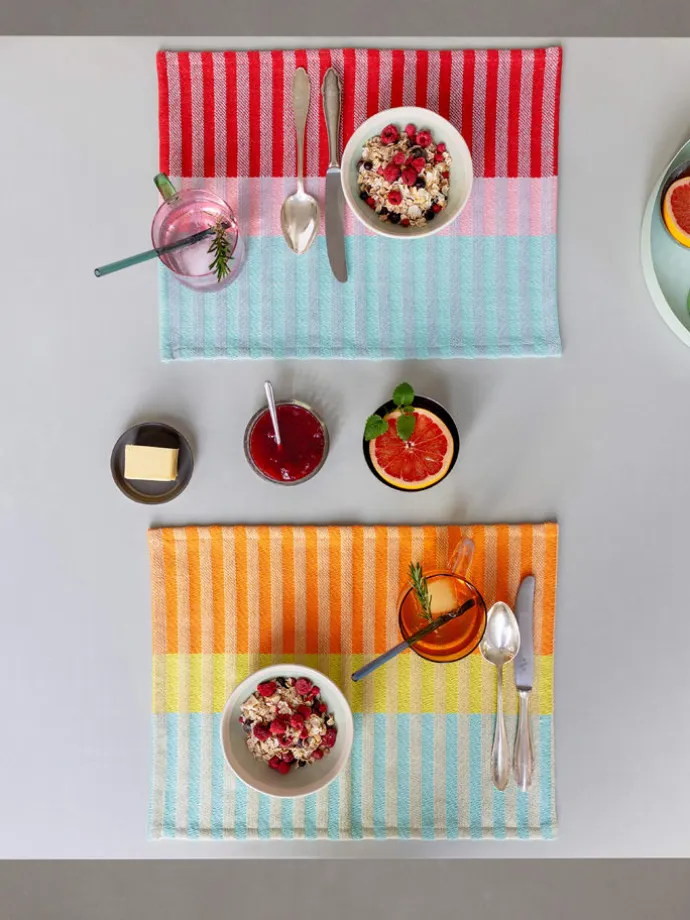 2er-Set: Tischsets "Ben" in Hellblau/ Hellgrün/ Orange - (L)43,5 x (B)32 cm