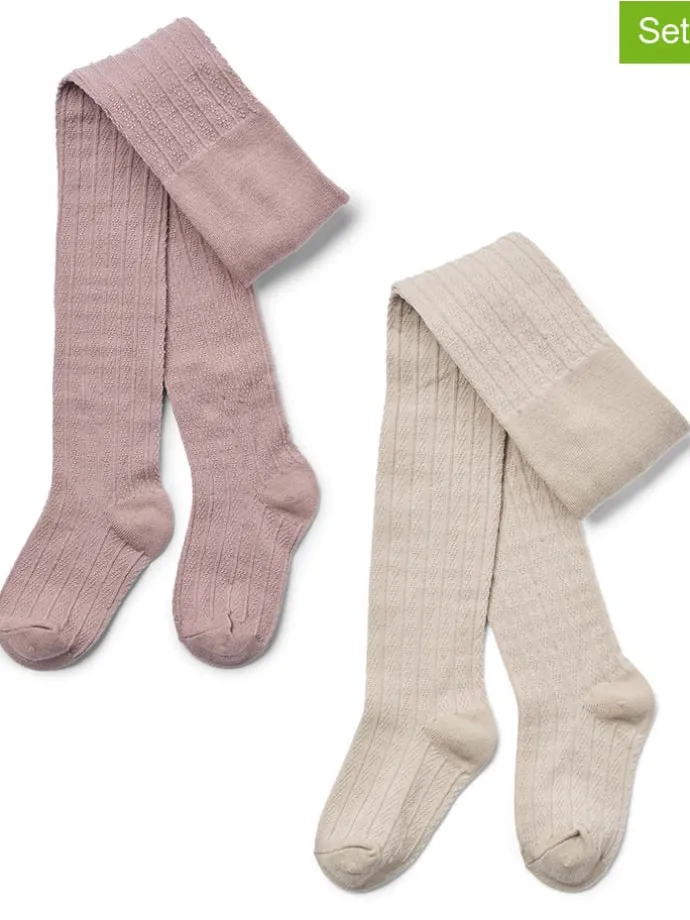 2er-Set: Woll-Strumpfhosen in Creme/ Rosa