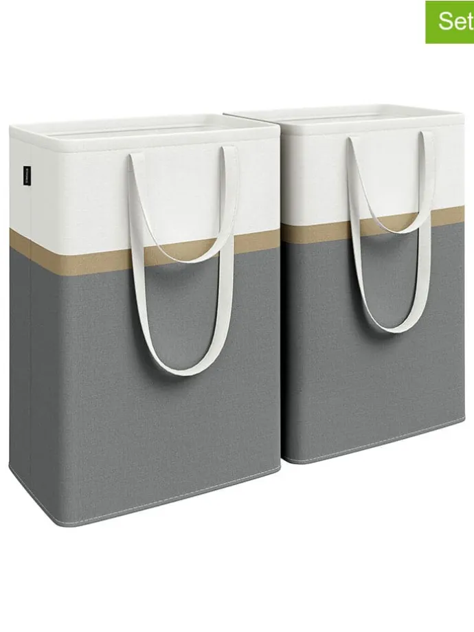 2er-Set: Wäschekörbe in Dunkelgrau/ Weiß - (B)40 x (H)65 x (T)30 cm