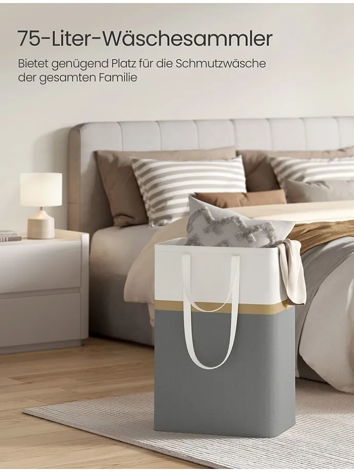 2er-Set: Wäschekörbe in Dunkelgrau/ Weiß - (B)40 x (H)65 x (T)30 cm