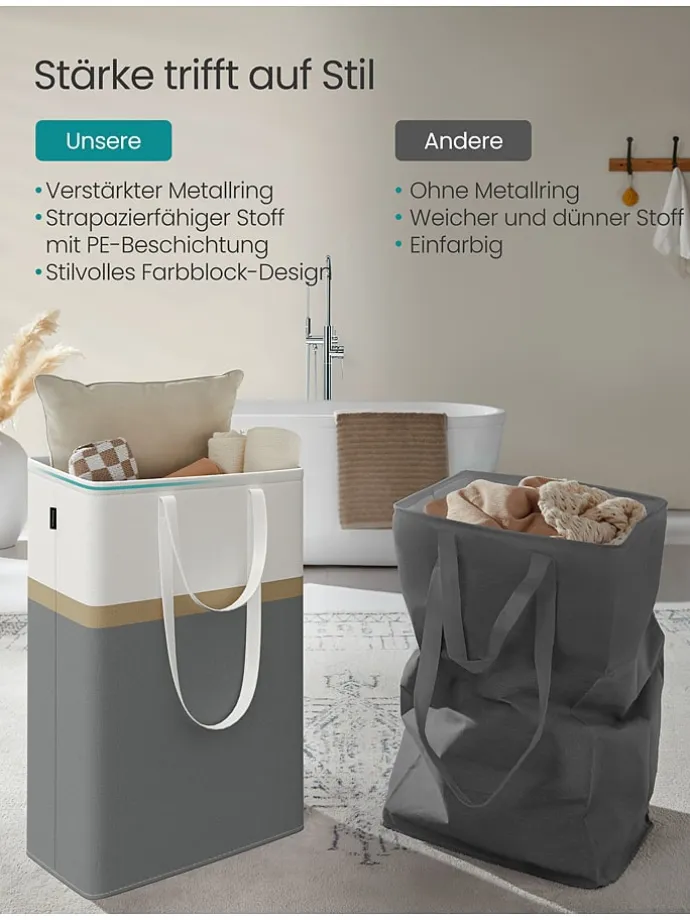 2er-Set: Wäschekörbe in Dunkelgrau/ Weiß - (B)40 x (H)65 x (T)30 cm