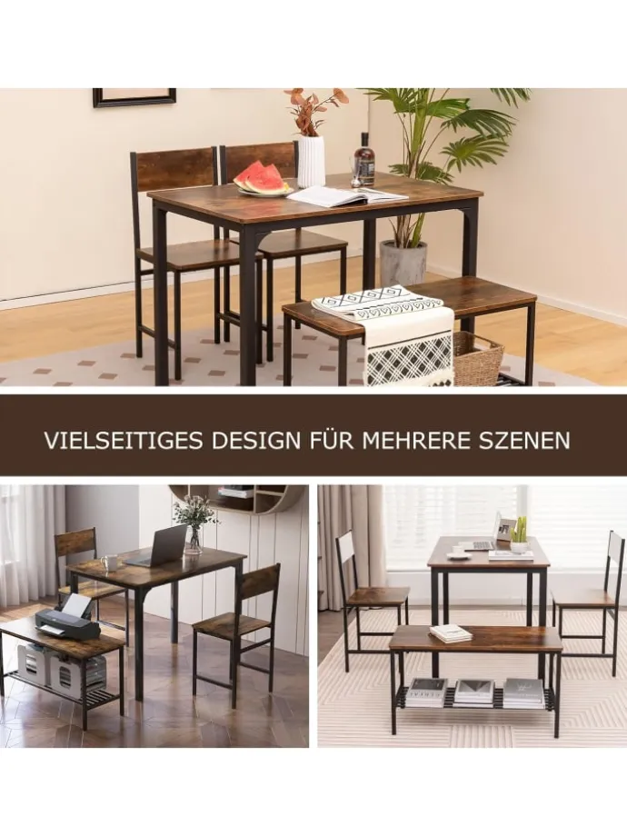 Esstisch Set 4-teilig in Braun