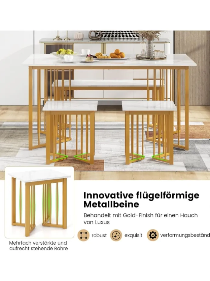 Esstisch Set 4-teilig in Weiß
