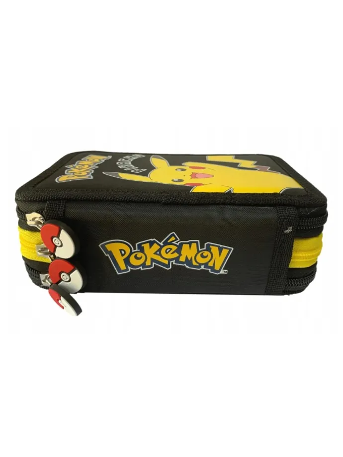 Federmappe 3-Fächer mit Inhalt Pikachu Design in Schwarz