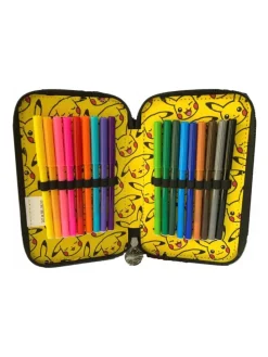 Federmappe 3-Fächer mit Inhalt Pikachu Design in Schwarz