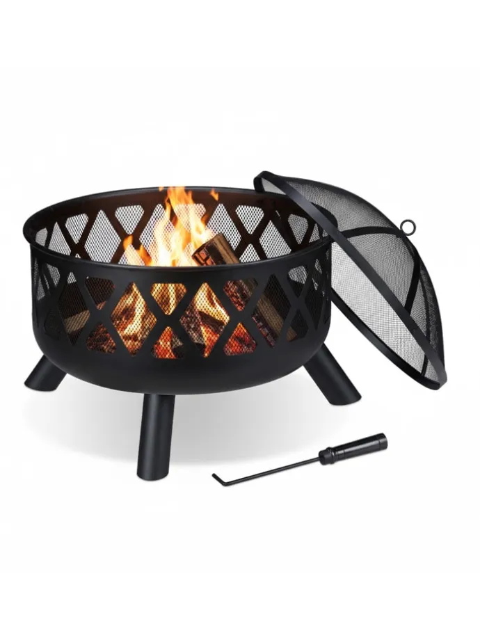 Feuerschale mit Funkenschutz in Schwarz - Ø 62 cm