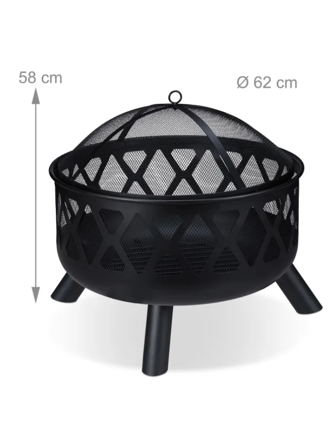 Feuerschale mit Funkenschutz in Schwarz - Ø 62 cm