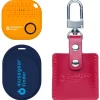 Finder Mini dunkelblau, Finder 2 orange, Finder 2 in Ledertasche Bordeaux