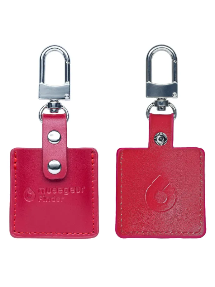 Finder Mini weiß, Finder 2 hellblau, Finder 2 in Ledertasche Bordeaux