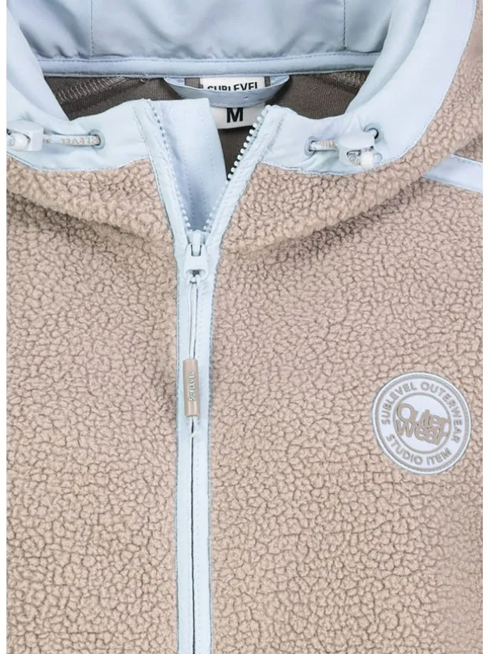 Fleecejacke in Beige/ Hellblau