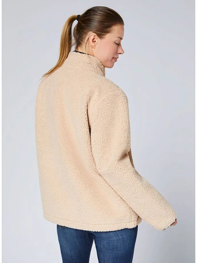 Fleecejacke in Beige/ Schwarz