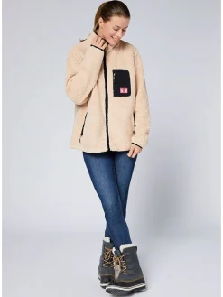 Fleecejacke in Beige/ Schwarz