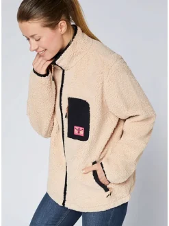 Fleecejacke in Beige/ Schwarz