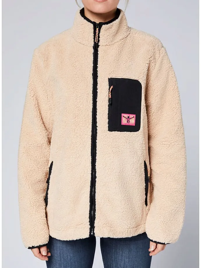 Fleecejacke in Beige/ Schwarz