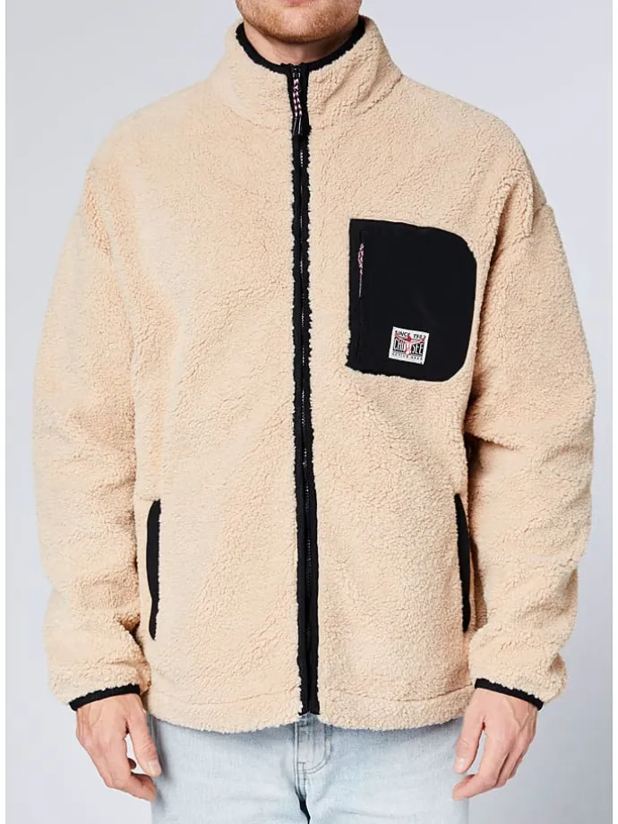 Fleecejacke in Beige/ Schwarz