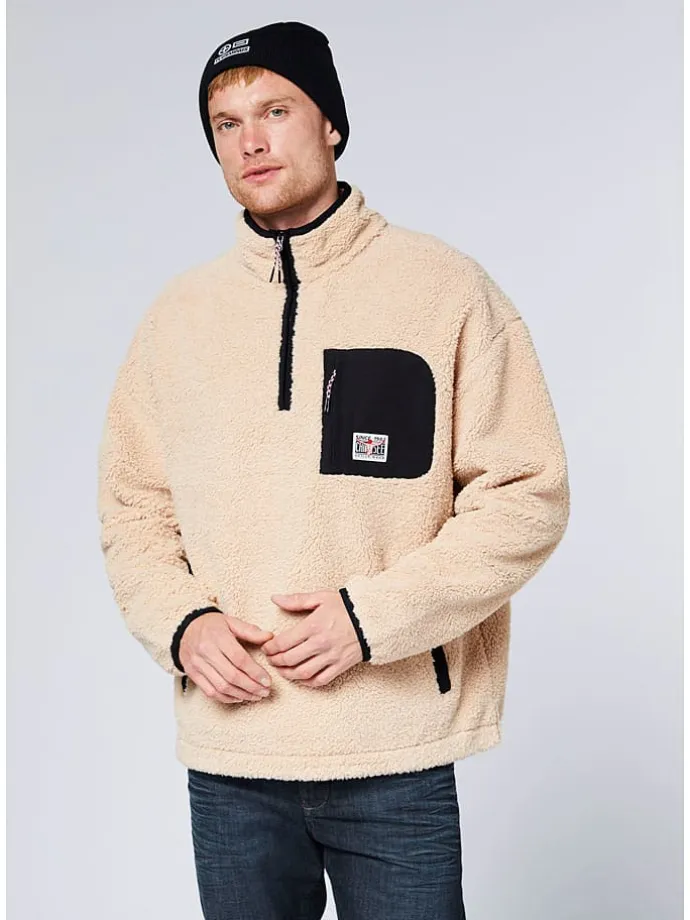 Fleecepullover in Beige/ Schwarz