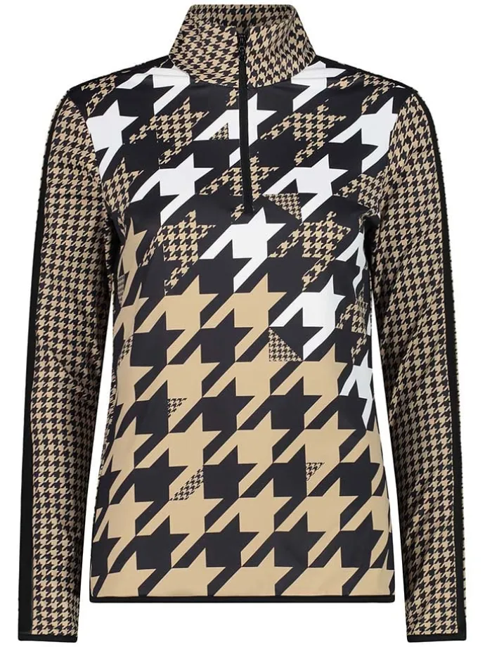 Fleecepullover in Beige/ Weiß/ Schwarz