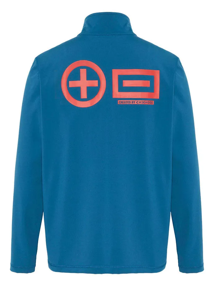 Fleecepullover in Blau/ Orange