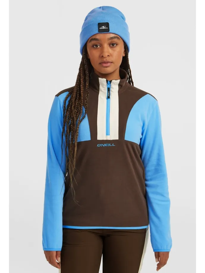 Fleecepullover in Braun/ Blau/ Beige