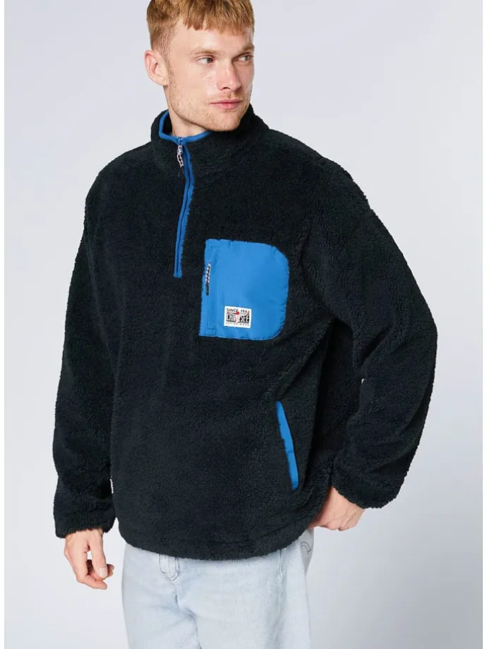 Fleecepullover in Dunkelblau/ Blau