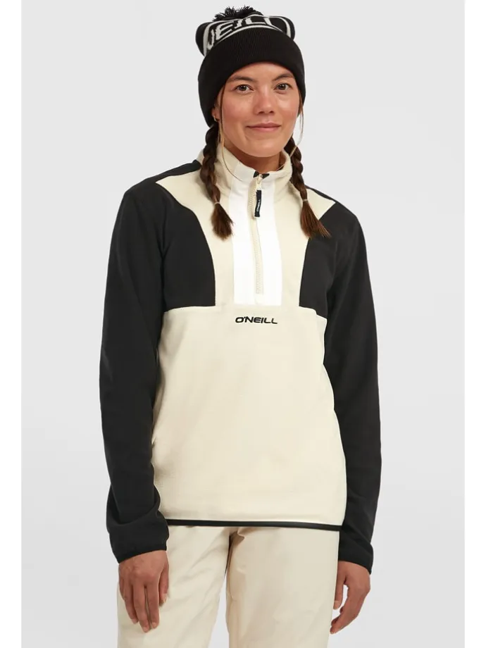 Fleecepullover in Schwarz/ Beige