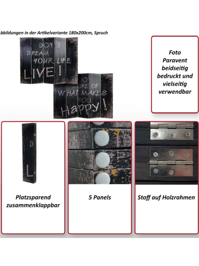 Foto-Paravent im Shabby-Look, 180x240cm, Spruch